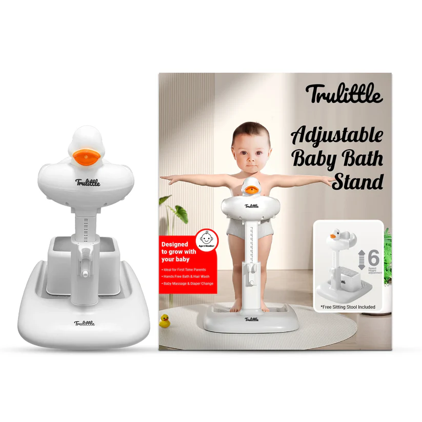 Trulittle Adjustable Baby Bath Stand with its packaging