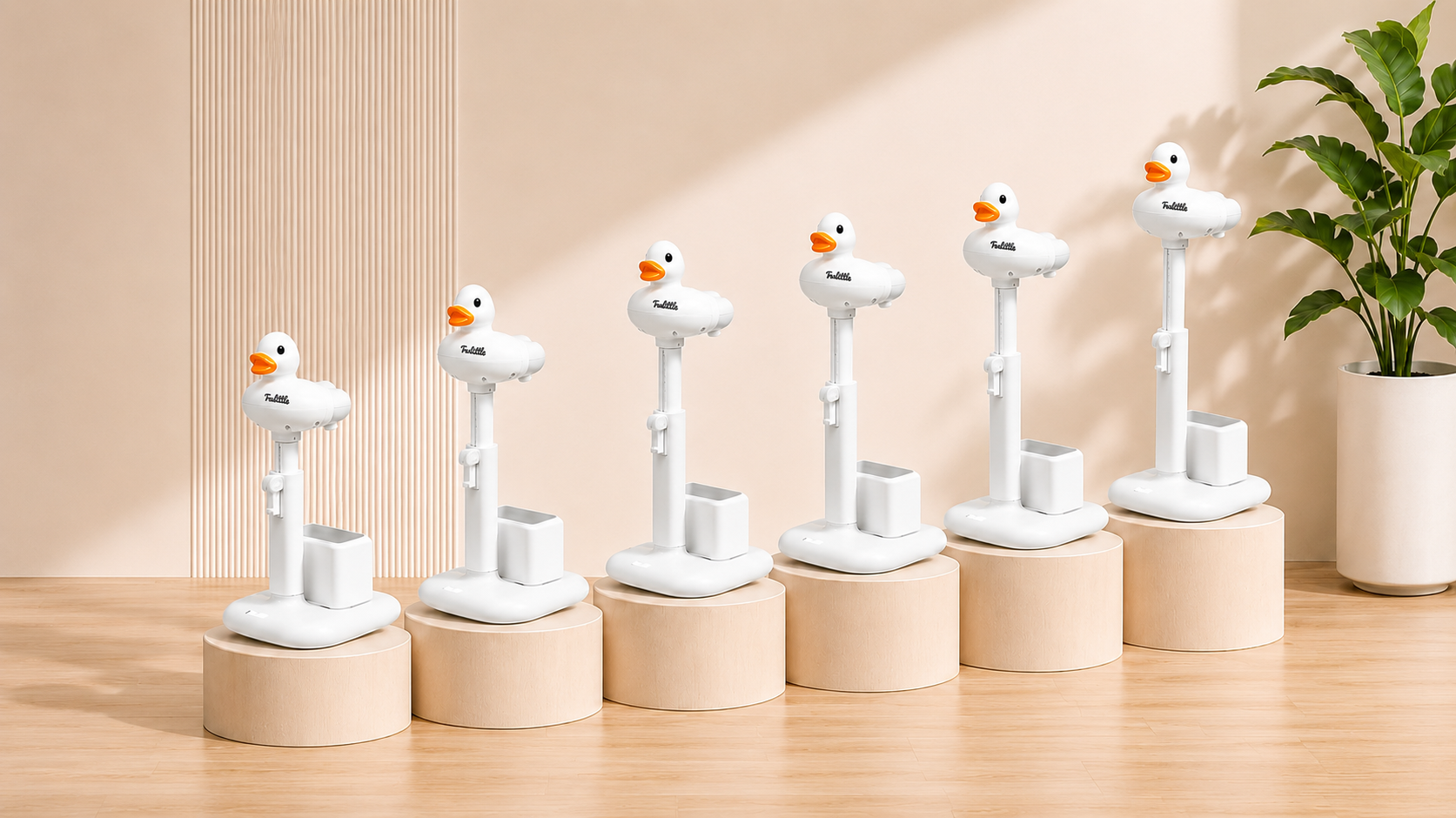 Six bath stand heights arranged in a staircase